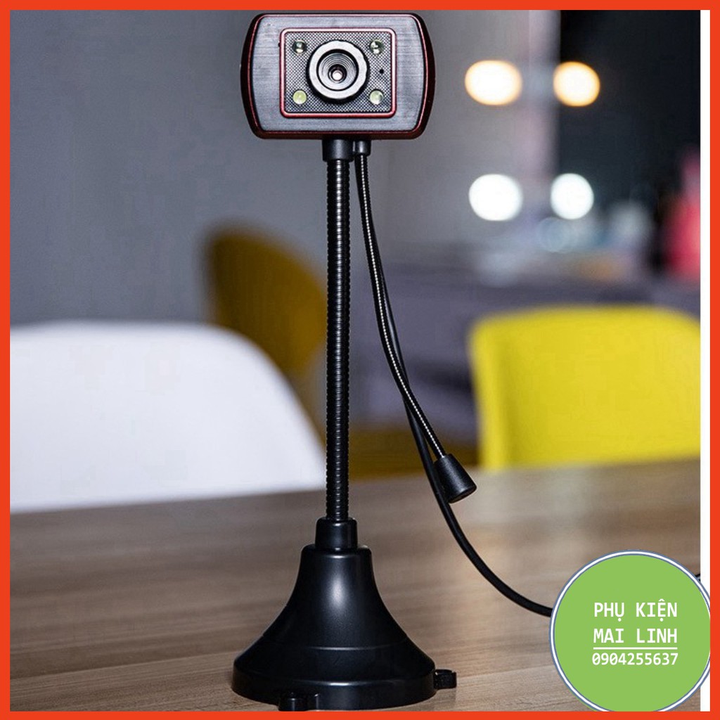 (Bảo hành 06 tháng) Webcam Chân Cao có mic dùng cho máy tính có tích hợp mic và đèn Led trợ sáng -Webcam máy tính để bàn