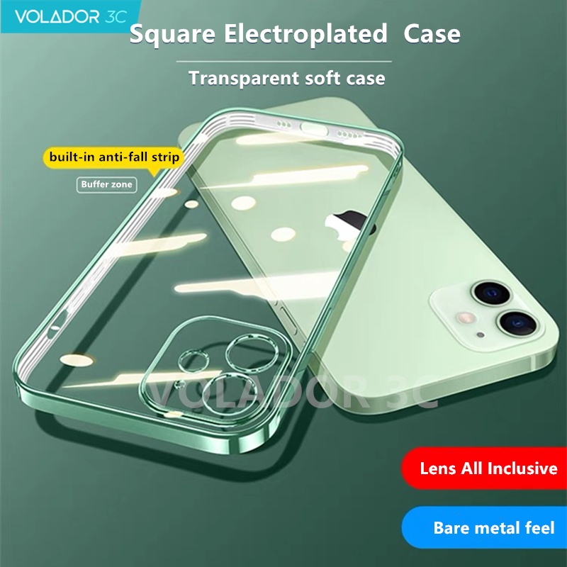 Ốp điện thoại TPU mềm siêu mỏng khung vuông màu trong suốt cho IPhone 13 12 11 Pro XS Max X 8 7 6 plus