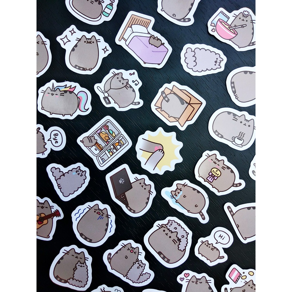 Bộ 40 sticker hoạt hình mèo Pusheen đáng yêu - LLD092 (Ảnh thật shop tự chụp)