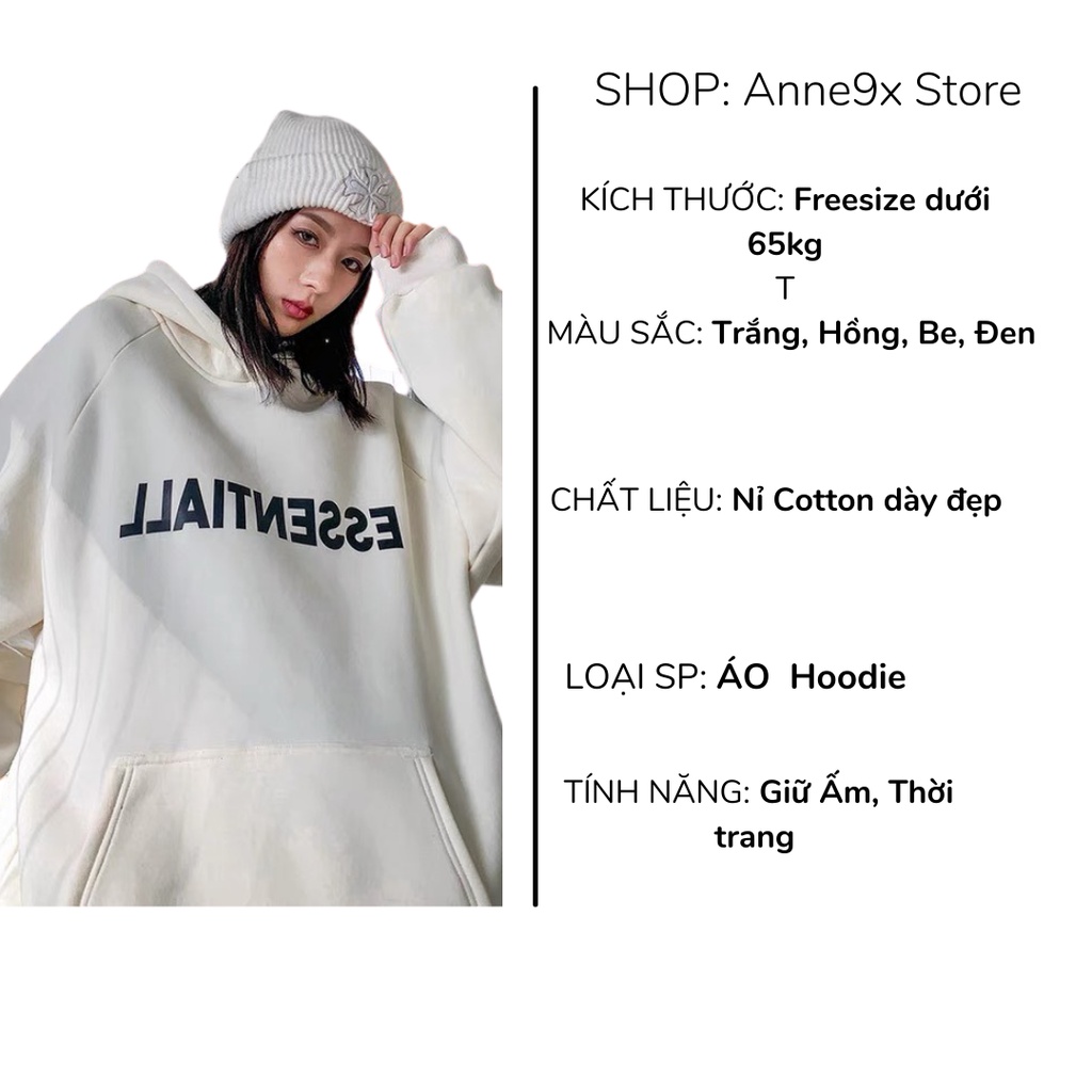 Áo khoác Hoodie Nỉ Nam Nữ form rộng Anne9x Store chất Nỉ Ngoại hai lớp in ESSENTIALL Unisex Freesize | BigBuy360 - bigbuy360.vn