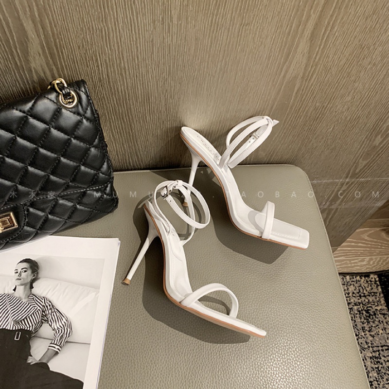 Giày Sandal Cao Gót 9cm Hở Ngón Phối Khóa Cài Phong Cách Âu Mỹ Thời Trang Mùa Hè Cho Nữ