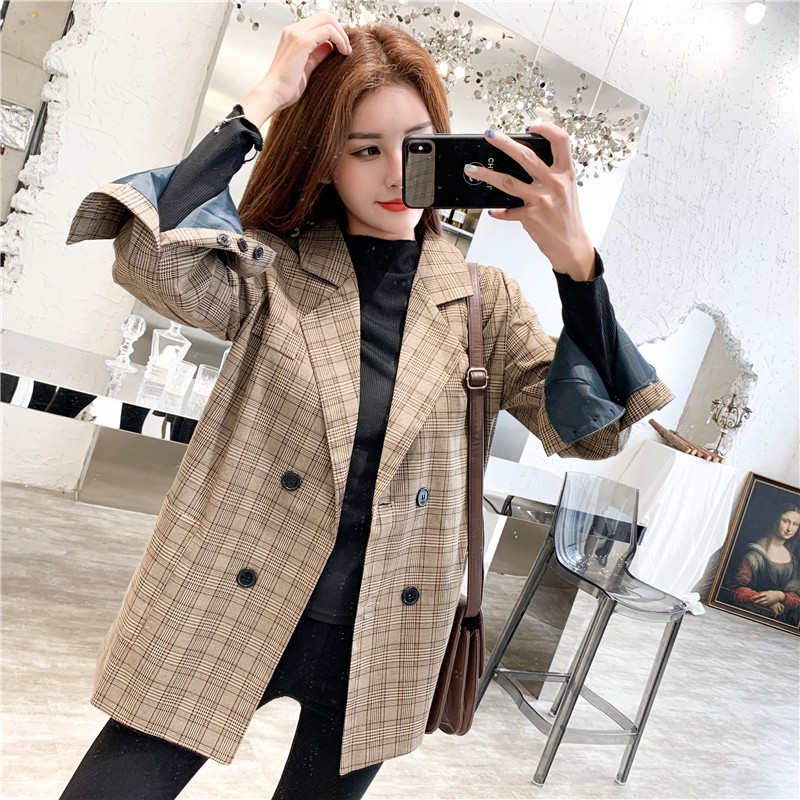 Áo Khoác Vest Kẻ Sọc Caro Phong Cách Retro Hàn Quốc Thời Trang Thu Đông Mới 2020 Cho Nữ