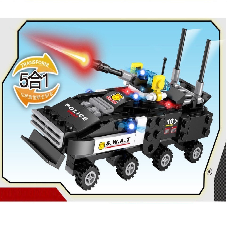 [242 CHI TIẾT] Bộ Lego lắp ráp xếp hình xe cảnh sát đặc nhiệm SWAT đen, giúp bé phát triển tư duy