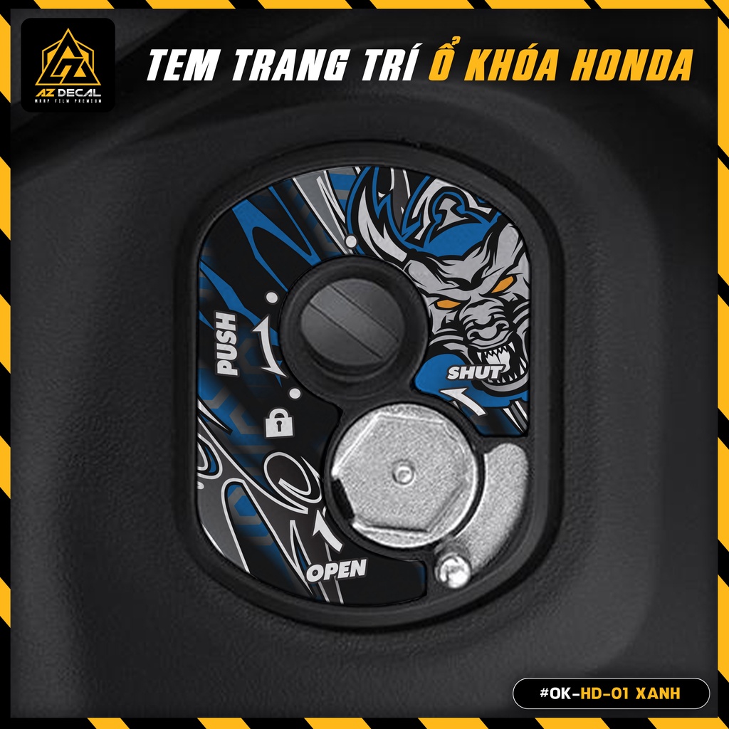 Decal Dán Ổ Khóa Cơ Xe Máy Honda Thiết Kế Dragon 01 | OK-HD-01 | Tem Trang Trí Ổ Khóa Chống Nước, Bền Màu