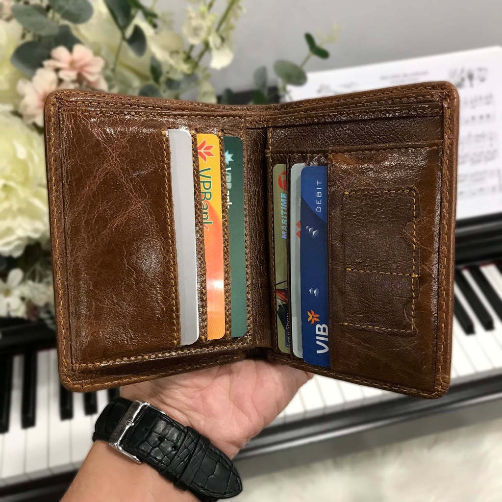 Ví Nam  Dáng Đứng  Da Bò Thật Đốt Không Cháy LT84  Có Khe Để Thẻ Nhớ, Ngăn Khóa Tiện Dụng