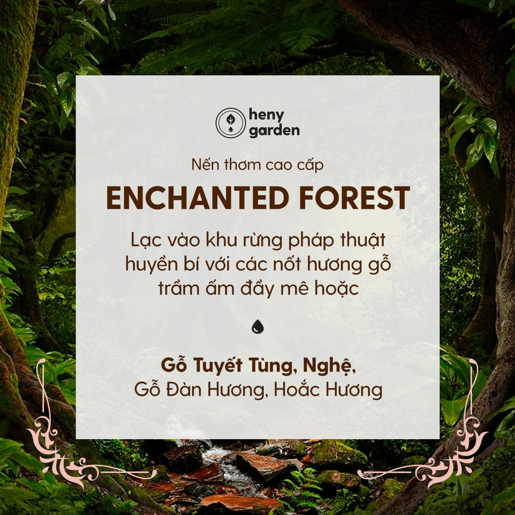 Nến Thơm Cao Cấp Enchanted Forest (Kèm Video) Heny Garden – Tone Gỗ Trầm Thảo Mộc - Tặng Tinh Dầu Mẫu Thử