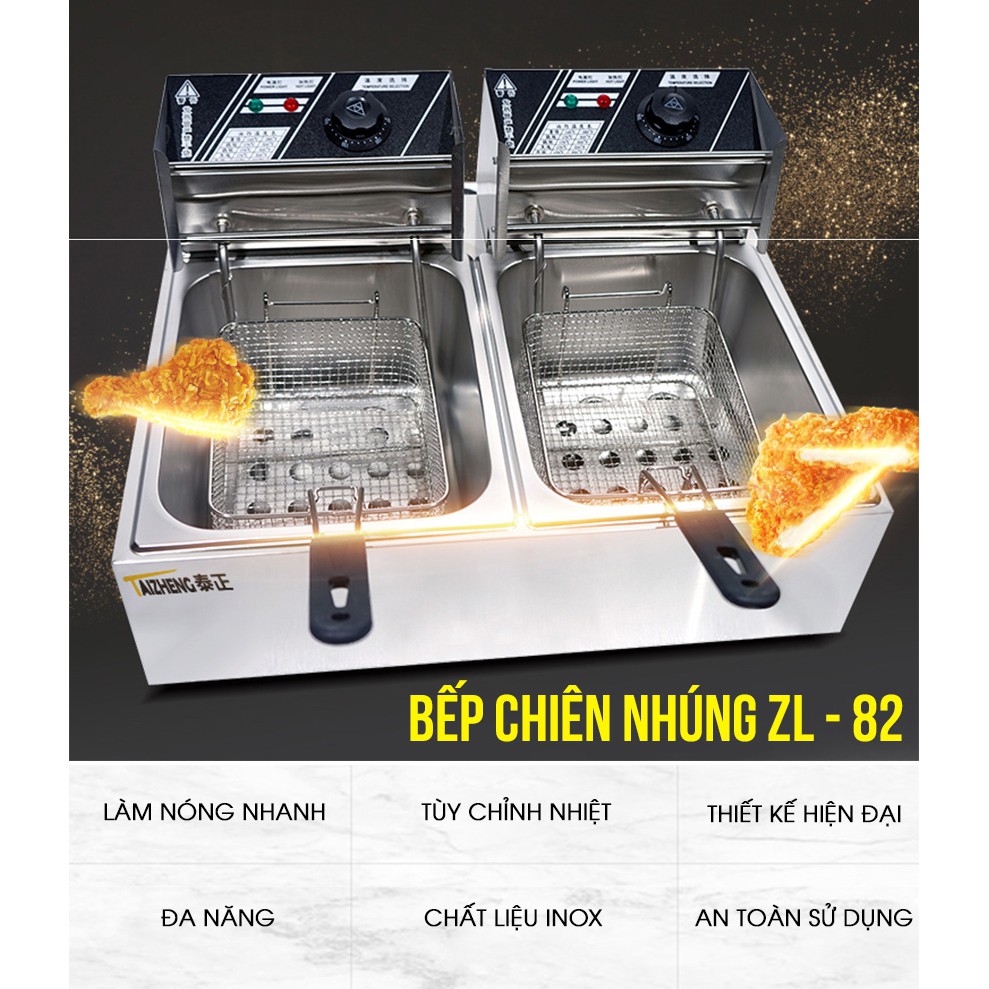 Bếp chiên, bếp nhúng đôi công nghiệp cao cấp ZL 82 NEWSUN, dung tích 11L - Bảo hành 12 tháng