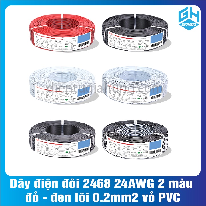 COMBO 5 Mét Dây điện đôi 2468 24AWG 2 màu đỏ - đen lõi 0.2mm2 vỏ PVC