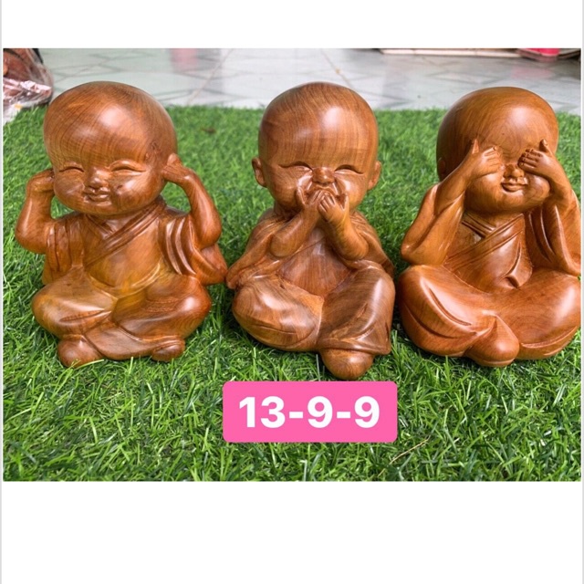 Bộ Tượng Chú Tiểu Tam Không Bằng Gỗ
