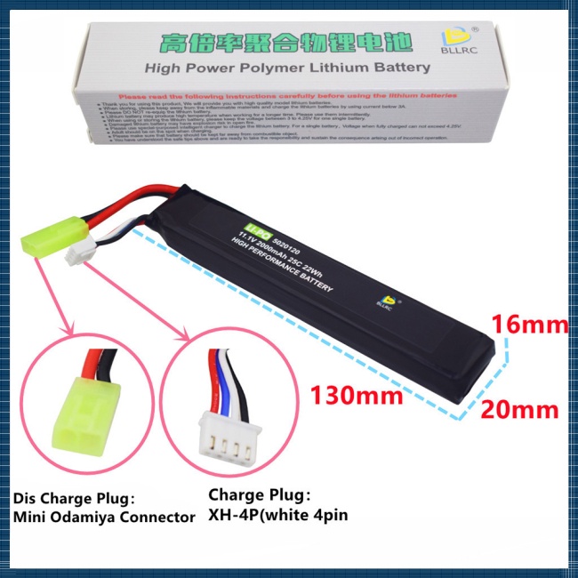 Pin Lithium 11.1v 2000mah 25c Kèm Đầu Nối Chuyên Dụng Cho Crane Stock M110 Sr25 Mp5k Mp5 Scar M249 M240b M60
