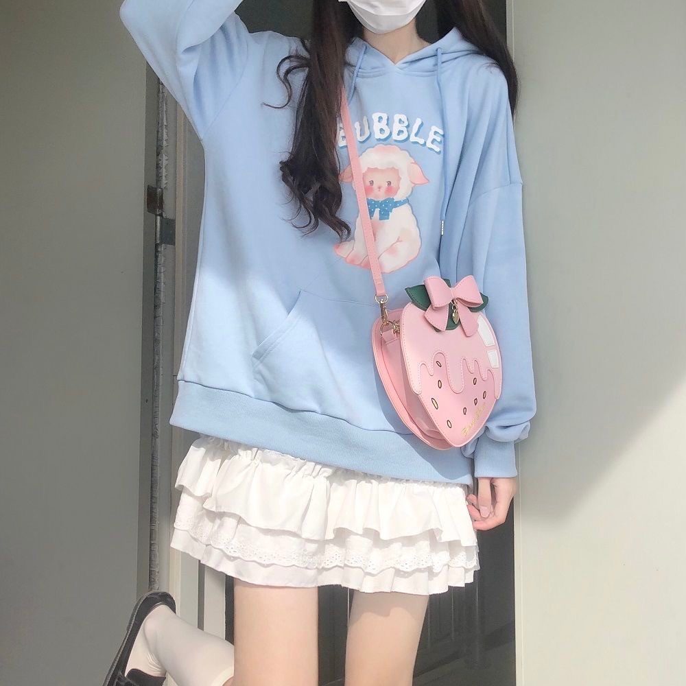 Áo hoodie ZHELIHANGFEI tay dài dáng rộng phong cách Nhật Bản thời trang dành cho nữ