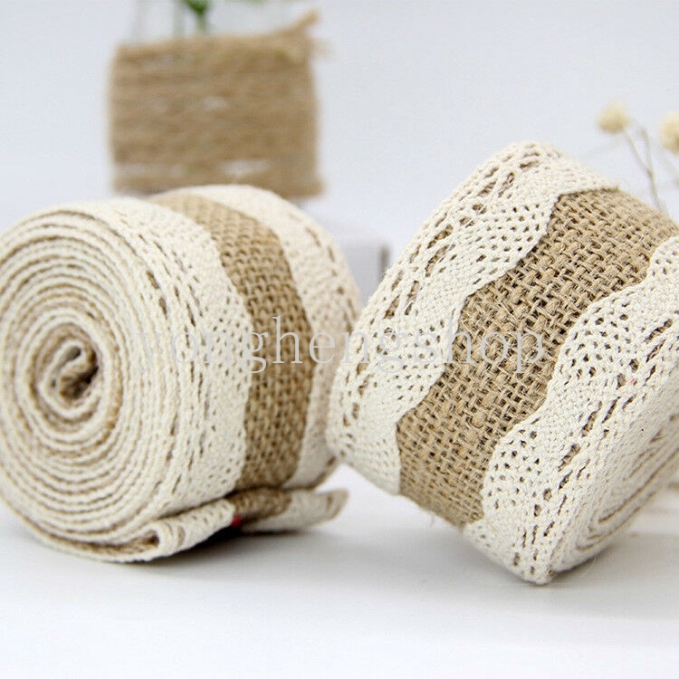 Cuộn Dây Ruy Băng Vải Bố Phối Ren Dài 2M Dùng Trang Trí