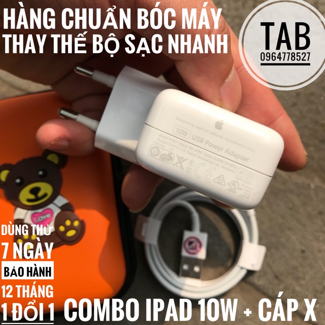 Combo Củ iPad 10w + Cáp IPhone X Bóc Máy (Tặng Hộp Đựng)