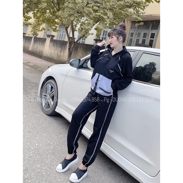 SÉT ÁO PRA HOODIE 2 MÀU XÁM ĐEN