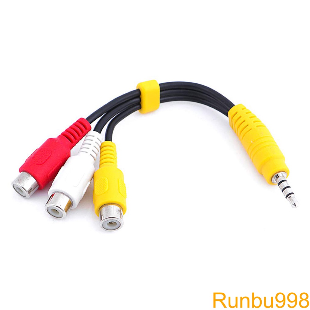 Splitter 3 5mm to 3 RCA Female Audio Video Cable Composite AV Adapter Cord for TV VCR Projector