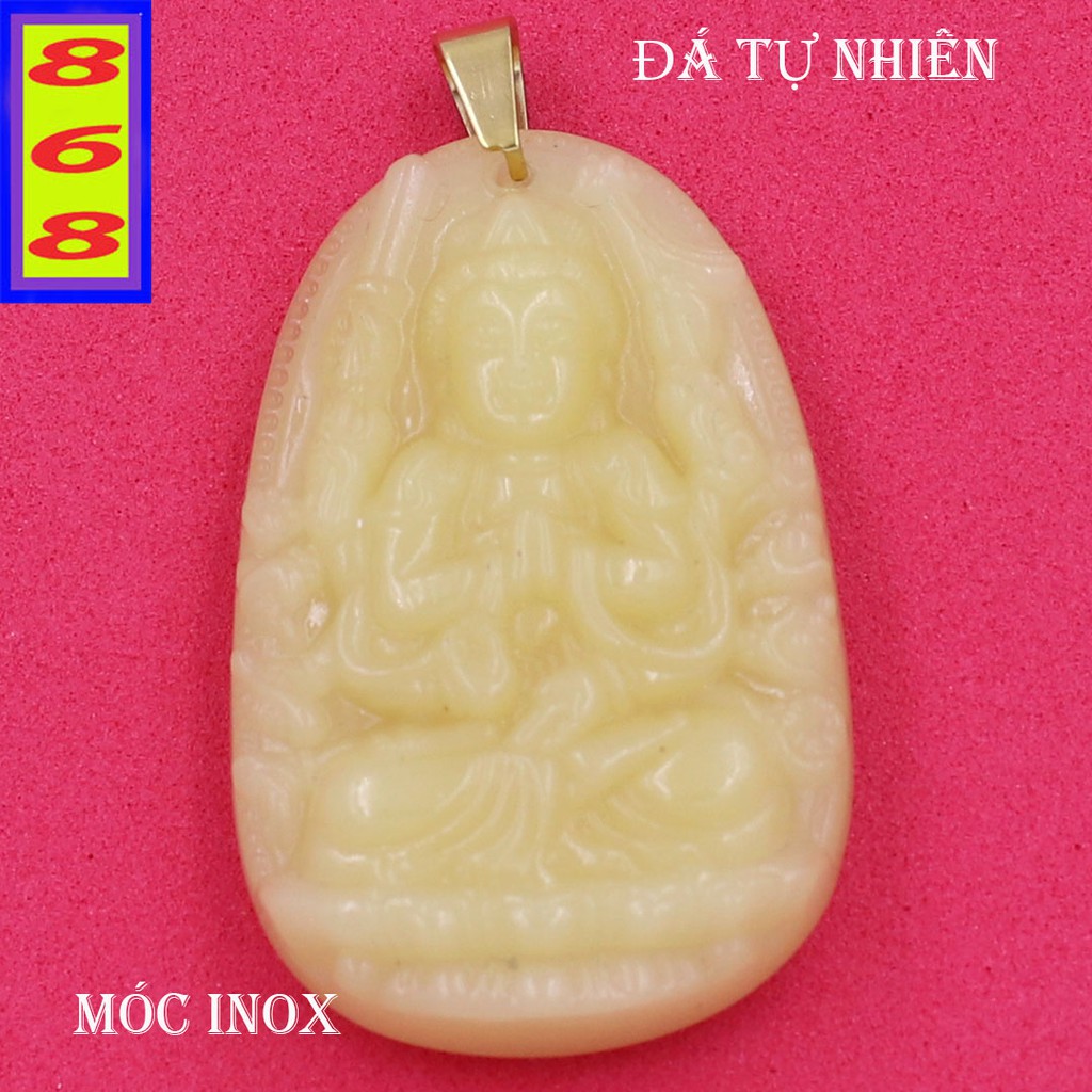Mặt phật Thiên Thủ Thiên Nhãn đá tự nhiên vàng size nhỏ 3.6cm - Phật bản mệnh tuổi Tý - Tặng kèm móc inox