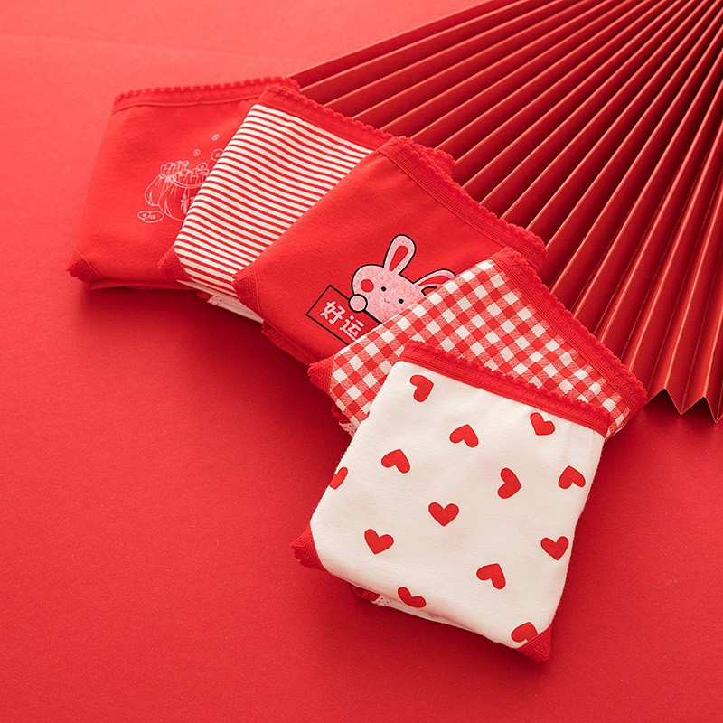 Quần Lót Nữ ❤️FREESHIP❤️ Quần Cotton Nữ tông đỏ hoạ tiết hoạt hình đáng yêu❤️Quần Lót Cotton Nữ phối viền ren mã L899
