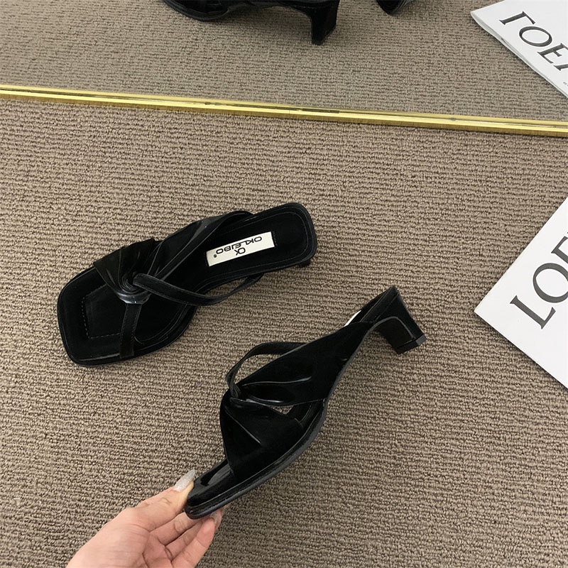 Cao gót IELGY hở ngón mũi vuông quai chéo thời trang cho nữ