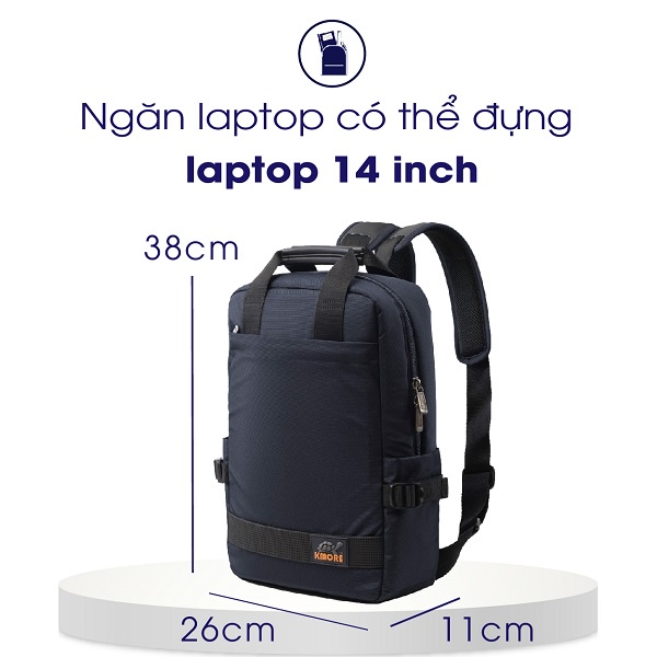 Balo laptop 14 inch Kmore The Zion, balo đựng máy tính thời trang cao cấp