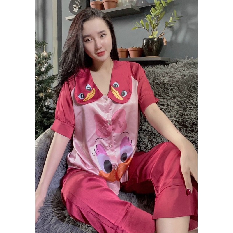 Đồ Bộ Pizama Satin Lụa Chim Hạc Tay Ngắn Quần Dài | BigBuy360 - bigbuy360.vn