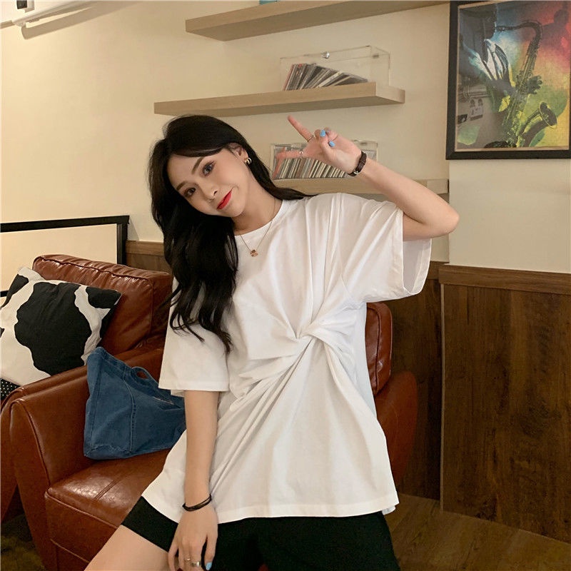 IELGY Áo Thun Tay Ngắn Dáng Rộng Màu Trơn Thời Trang Cho Nữ
