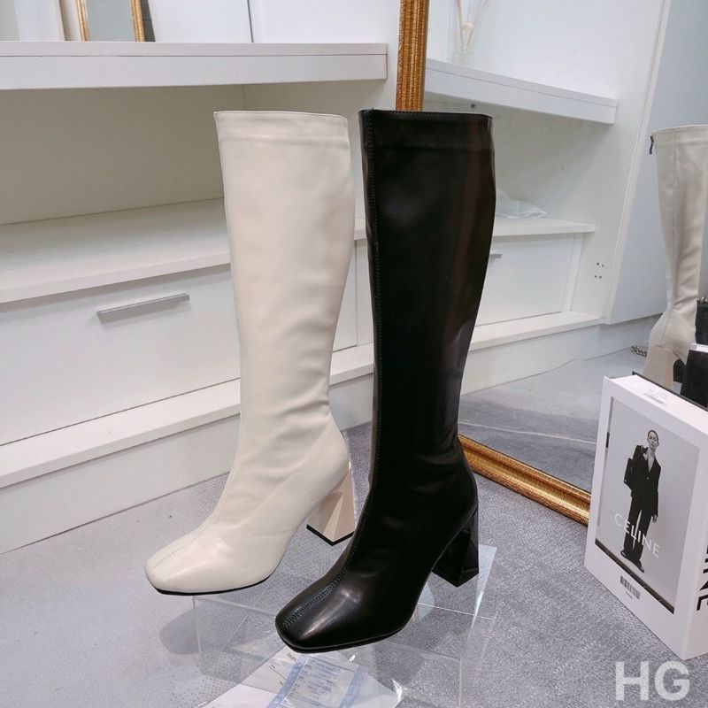 H(ẢNH THẬT) Boot Ống Cao Gót Vát 7p Da Lì Mềm Êm Fullbox Cao Cấp