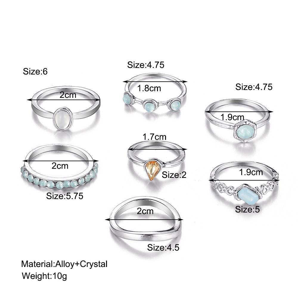 Set 7 nhẫn đeo tay kim loại đính đá thời trang cho nữ