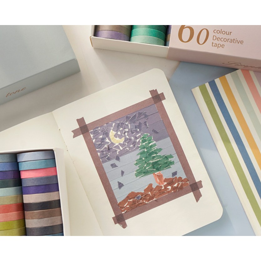 Bộ 60 cuộn 100 cuộn washi tape Basic băng keo màu trơn dán sổ trang trí bullet journal | BSW110