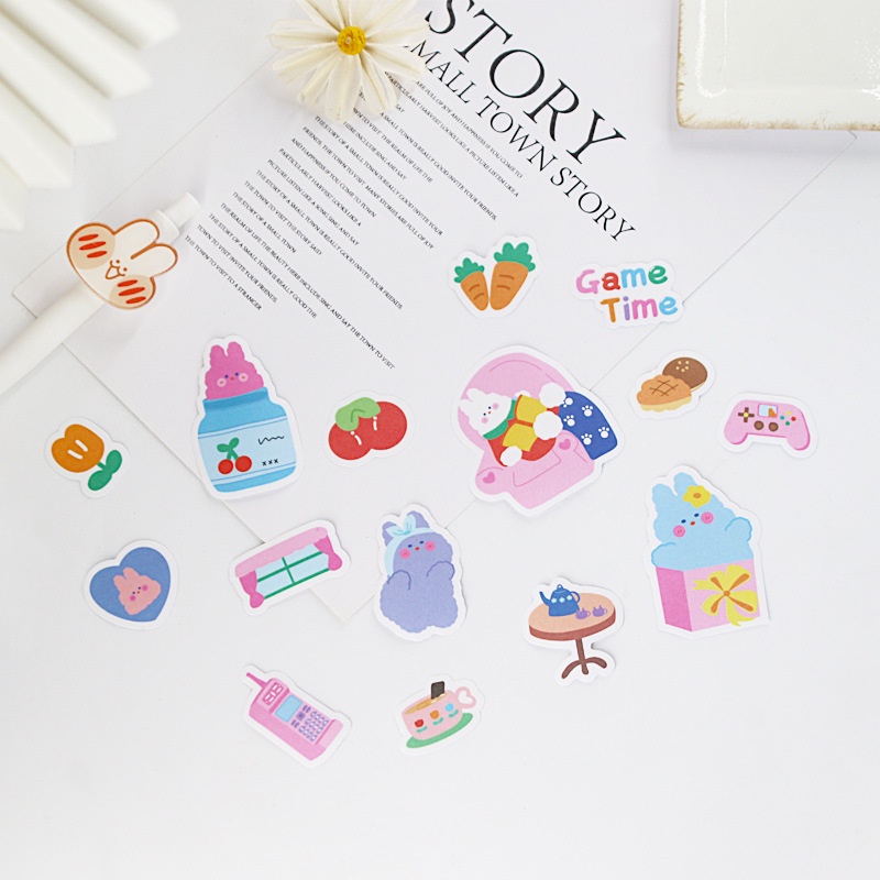 Set 40 giấy dán sticker gấu, thỏ, cô gái dễ thương