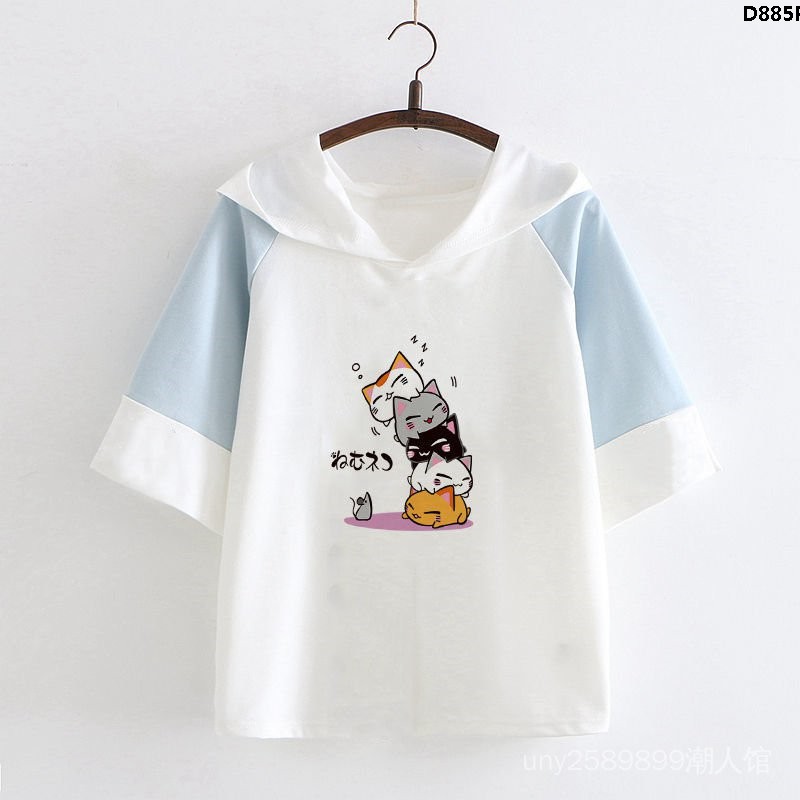 Áo Hoodie Tay Ngắn Vải Cotton Thiết Kế Ngọt Ngào Cho Nữ