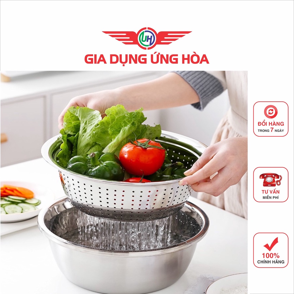 Bộ Nạo Rau Củ Quả Đa Năng Inox 3 in 1 - Bộ Rổ Nạo Củ Quả Kèm Chậu- gia dụng