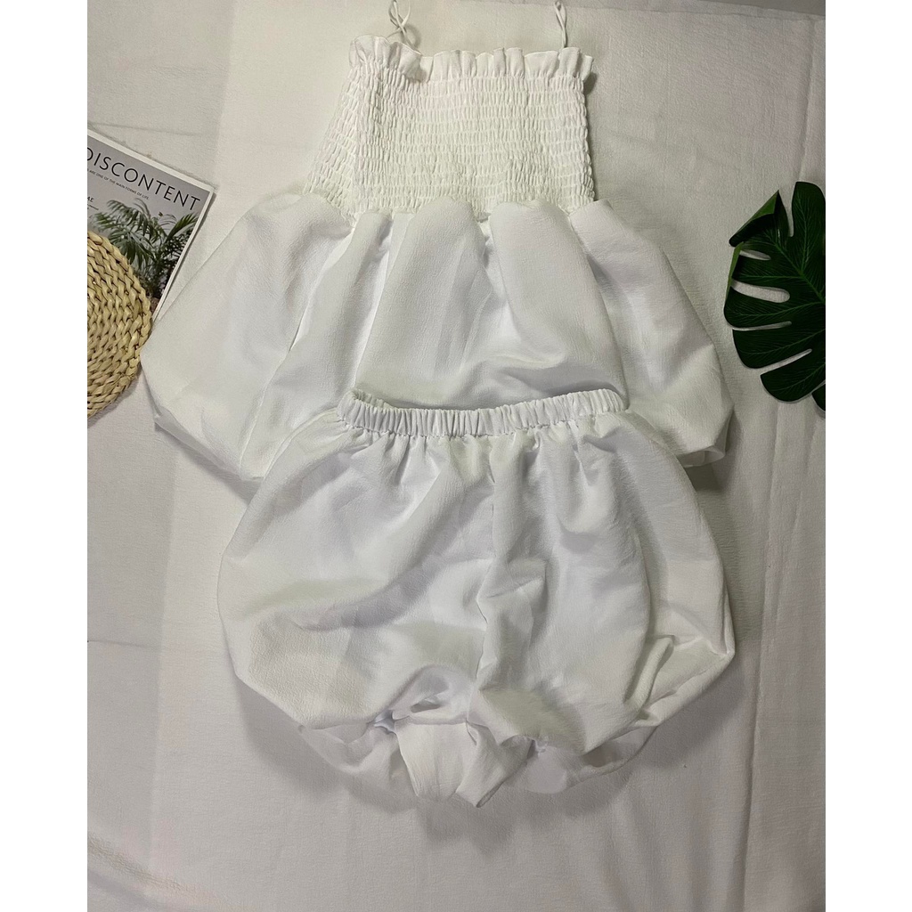 Set bí mặc đi chơi, mặc nhà cho nữ, áo hai dây, vải đũi xốp siêu HOT