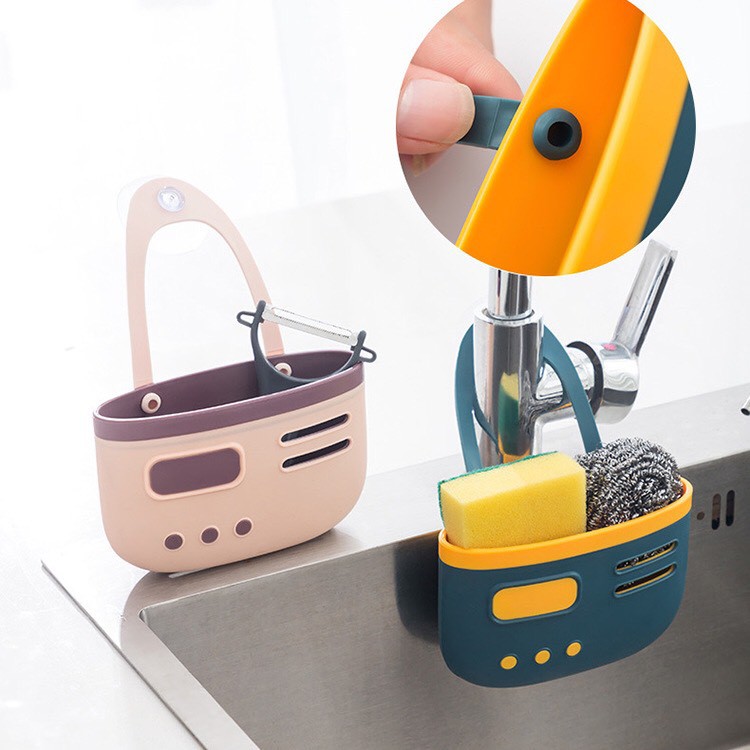 Giỏ Nhựa Treo Bồn Rửa Chén, Treo Đồ Đa Năng, Miếng Rửa Bát (16x10cm) - Tặng 1 miếng hít treo tường T2