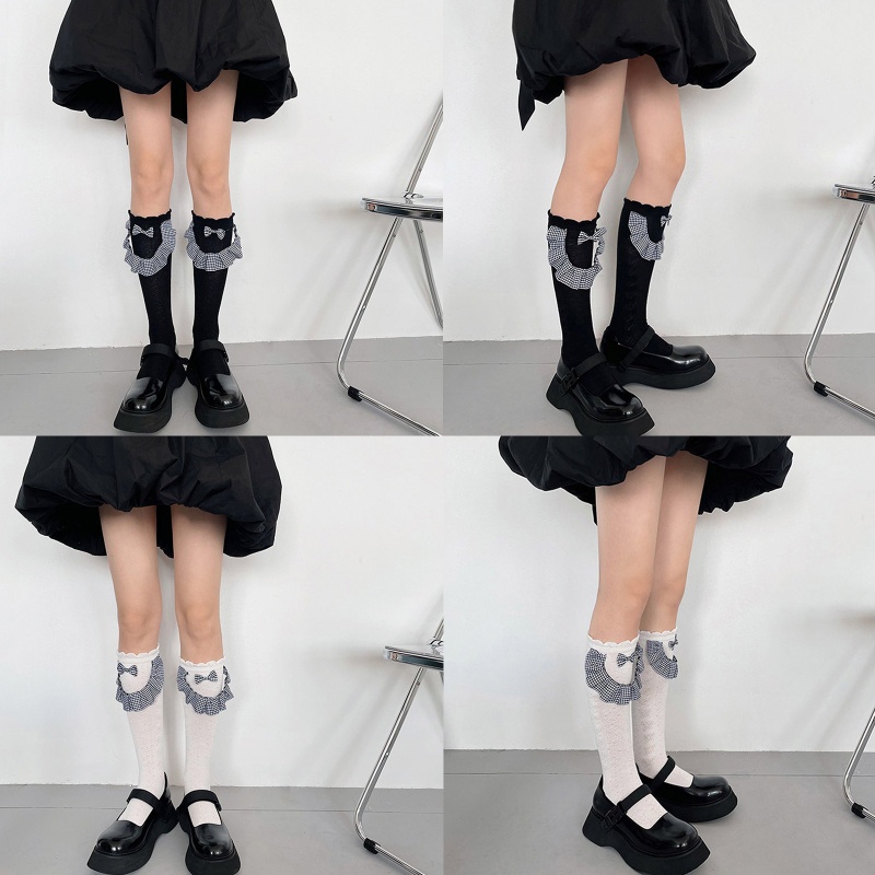 Xixi Vớ Lửng Phối Bèo Đính Nơ Họa Tiết Kẻ Sọc Phong Cách Lolita Nhật Bản Ngọt Ngào Cho Nữ