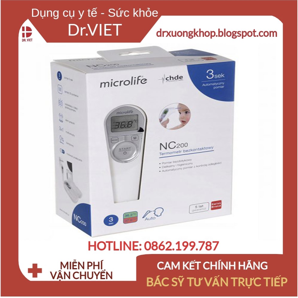 Nhiệt kế điện tử hồng ngoại đo trán tự động Microlife NC200 chính hãng- Bảo hành 2 năm- Đo nhanh, không chạm, an toàn