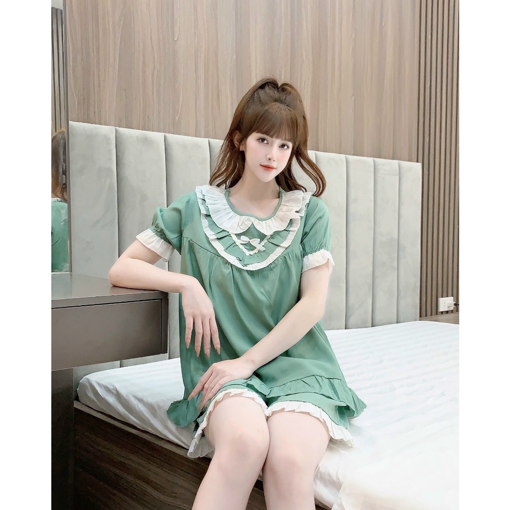Bộ đồ bầu ngắn tay thời trang phối ren cổ M513 mặc ở nhà mềm mát Mom and Baby