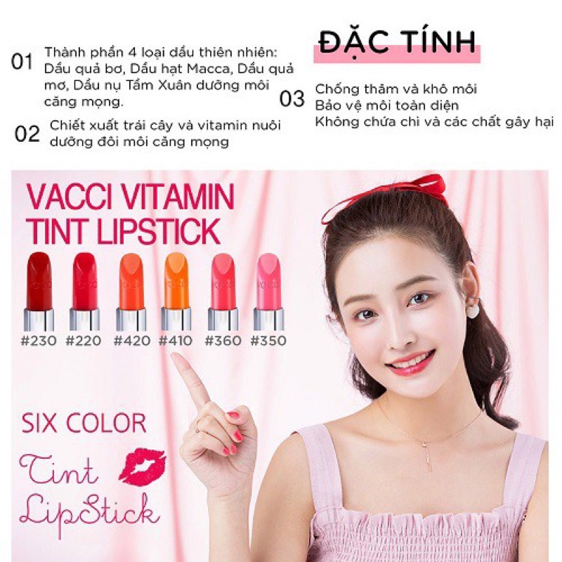 Son dưỡng môi có màu lâu phai Vacci Vitamin Tint Lipstick