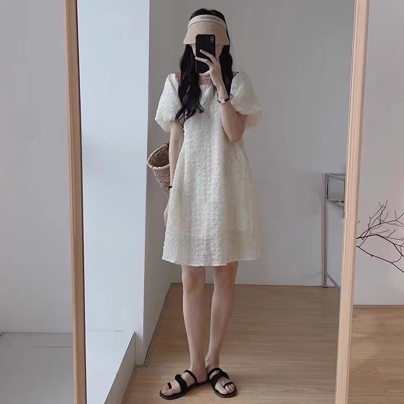 Váy tơ nhún dập li vuông hai lớp dáng suông xinh xắn Đầm dáng suông Hàn Quốc Kozoda D65
