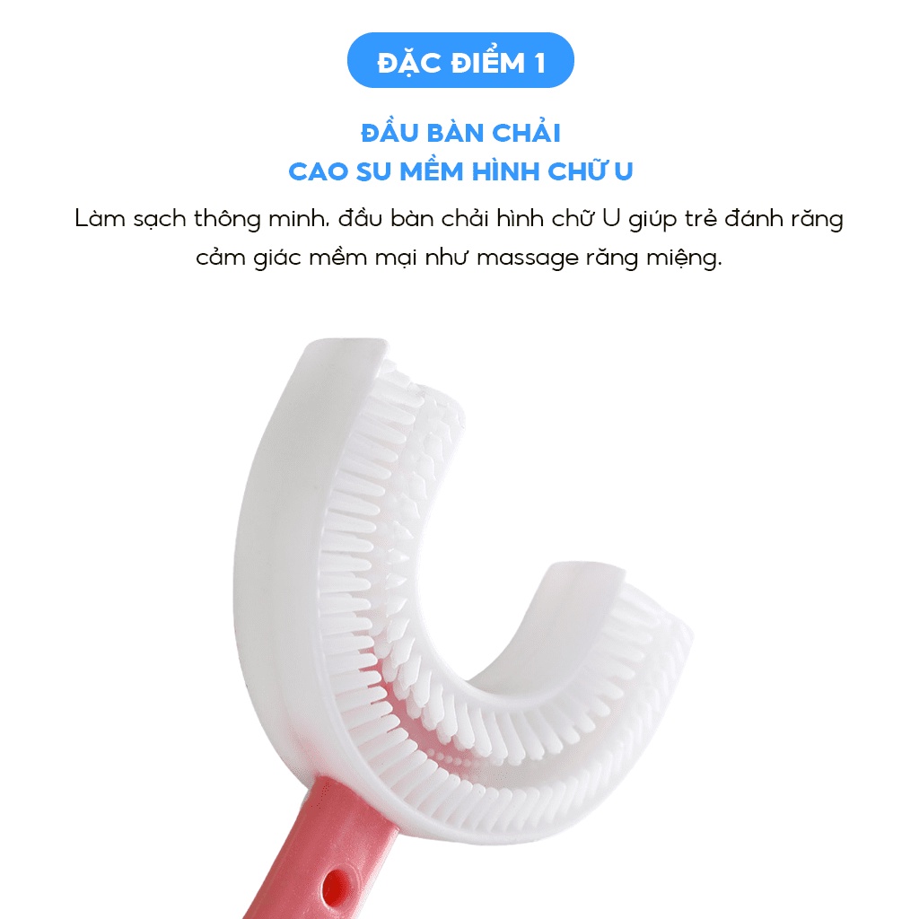 Bàn chải đánh răng chữ U thương hiệu Midkid cho bé từ 1 tuổi, chải xoay 180 độ, massage răng, chất liệu mềm mại, an toàn