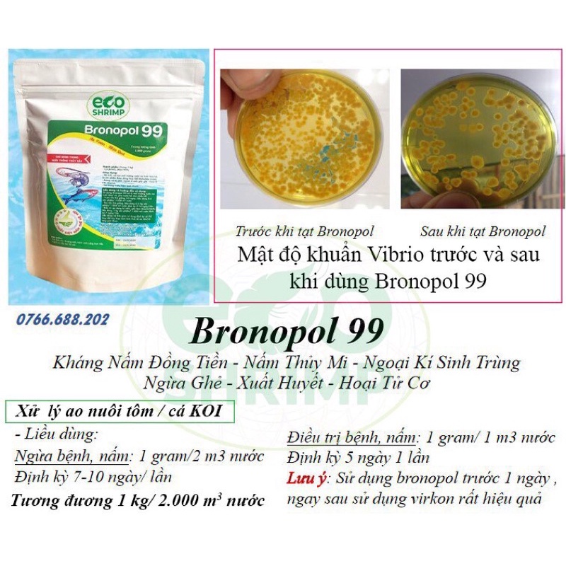 Bronopol 99 Kháng Nấm Ngừa Kí Sinh Trùng Nước Ao Nuôi Tôm Cá KOI Gói 50 gr