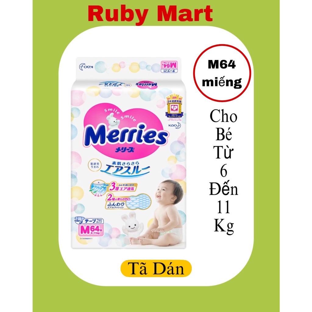 Tã Dán Merries Size M 64 miếng (6-11kg)