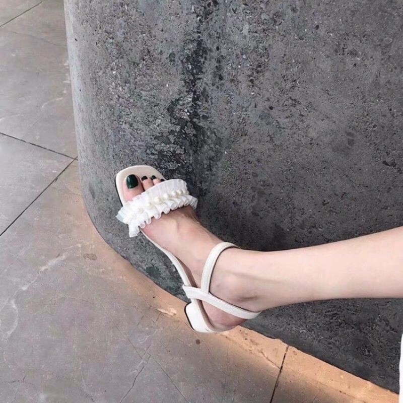 [Sỉ giày hot trend] Giày sandal quai ren ngọc gót vuông 4p nhẹ nhàng nữ tính