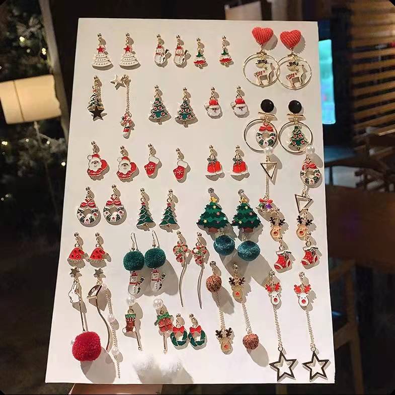 Fashion Gold Crystal Pearl Tassel Earrings Bells Elk Santa Claus Christmas Tree Earrings Women Jewelry Accessories