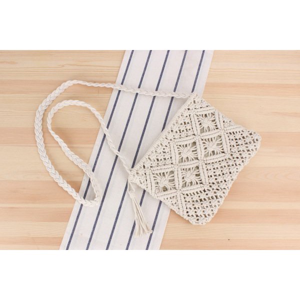 [NowShip - Giao Ngay] Túi Cói Boho Vintage Đeo Vai, Đeo Chéo Hình Vuông Chữ Nhật Dây Da Màu Nâu Be Trơn