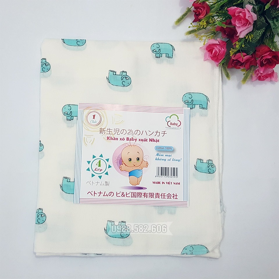 [Hàng Đẹp] Khăn Tắm Baby Xuất Nhật 68cm*68cm (4 Lớp-Mềm Mại-Không Sổ Lông)