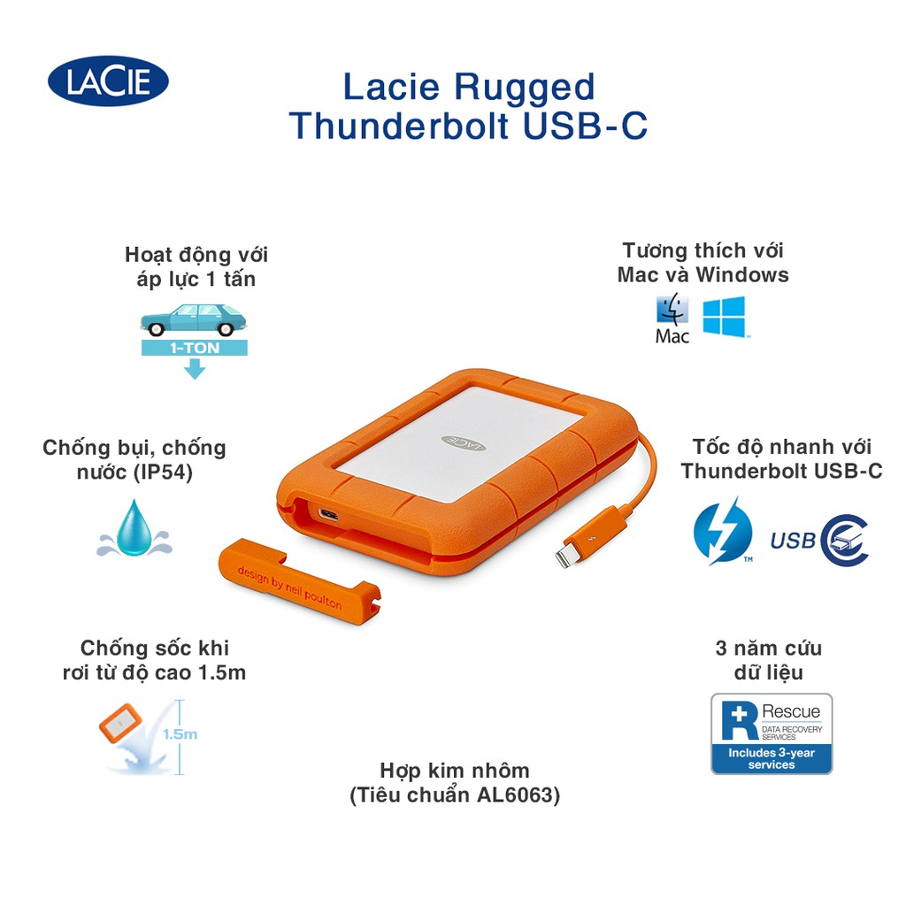 Ổ Cứng Di Động Chống Sốc Lacie Rugged Thunderbolt 2TB, 4TB, 5TB USB-C + Gói cứu dữ liệu | WebRaoVat - webraovat.net.vn