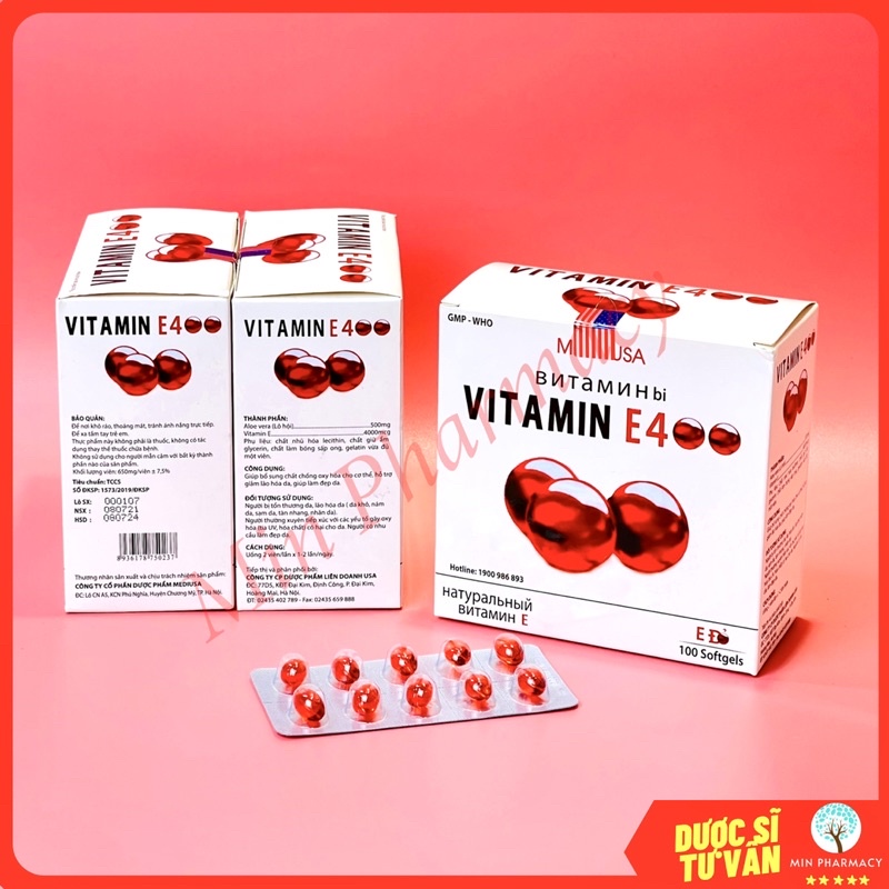 Vitamin E đỏ Mediusa Vitamin E 400 (Hộp 100 viên) - Minpharmacy