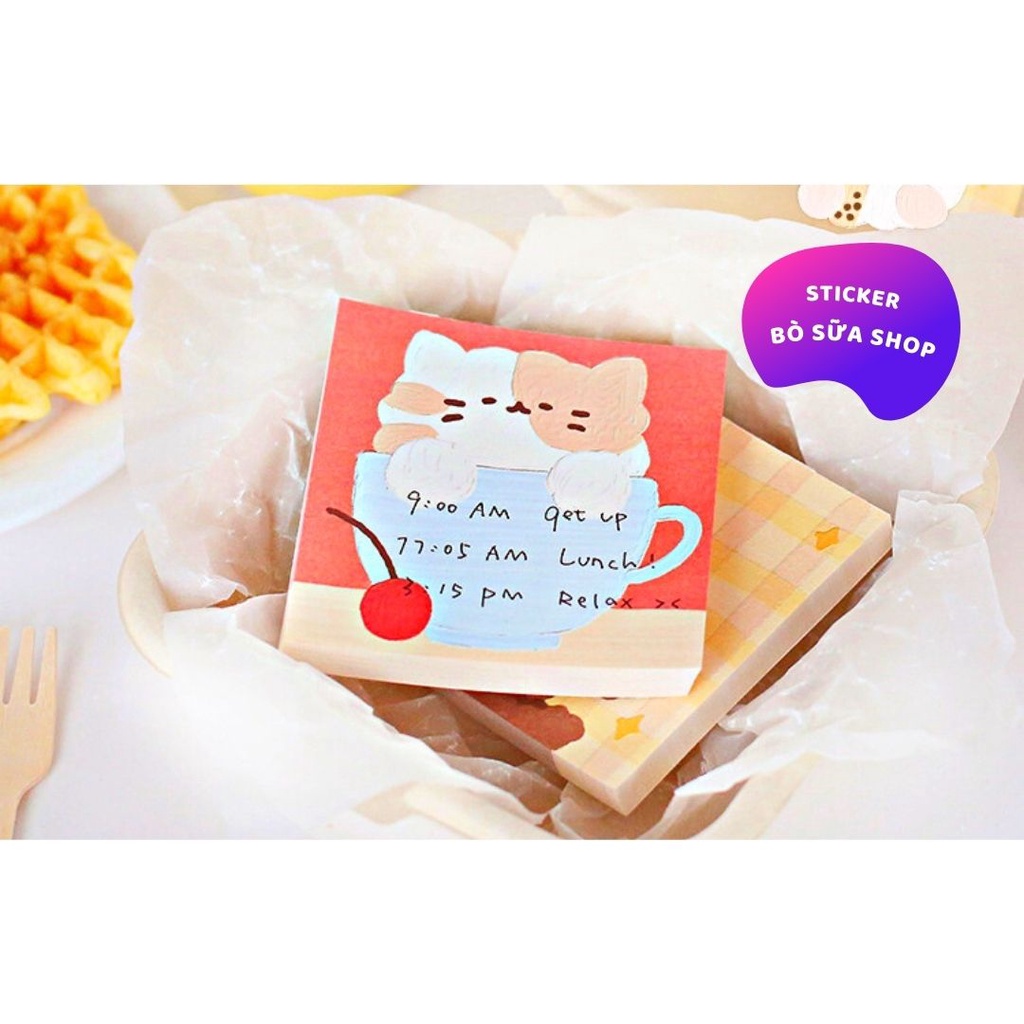 Set 100 Giấy ghi chú Gấu Thỏ Trà Sữa đáng yêu Stickerbosuashop