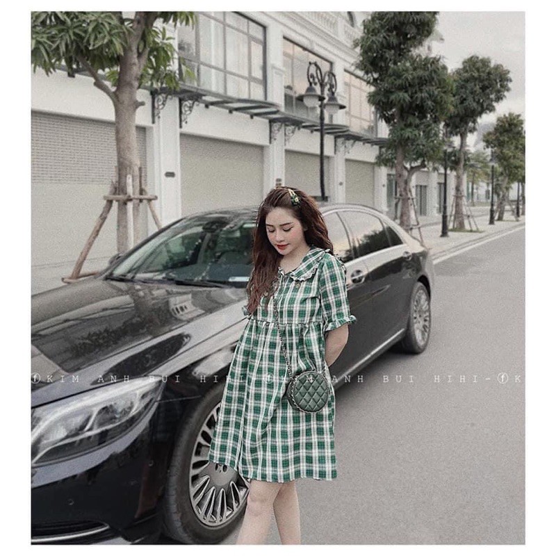 [ẢNH THẬT] Váy Babydoll Kẻ Xanh Siêu Hot , Đầm Kẻ Nữ Dáng Xoè Siêu Xinh