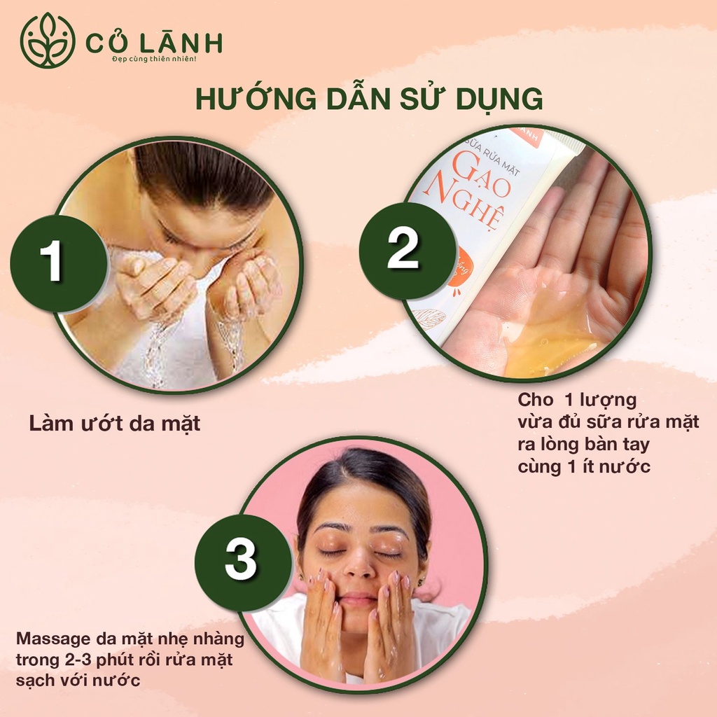 Sữa rửa mặt thiên nhiên gạo nghệ Cỏ Lành. Làm sạch sâu da, trị thâm mụn, làm mềm mịn da. An toàn cho mẹ bầu